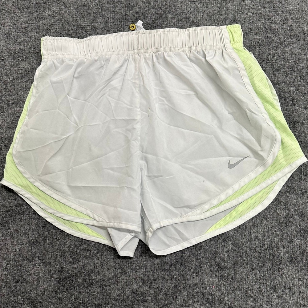 Nike Athletic Shorts Womens Size M White Lime Green Dri-Fit Running Mesh Liner